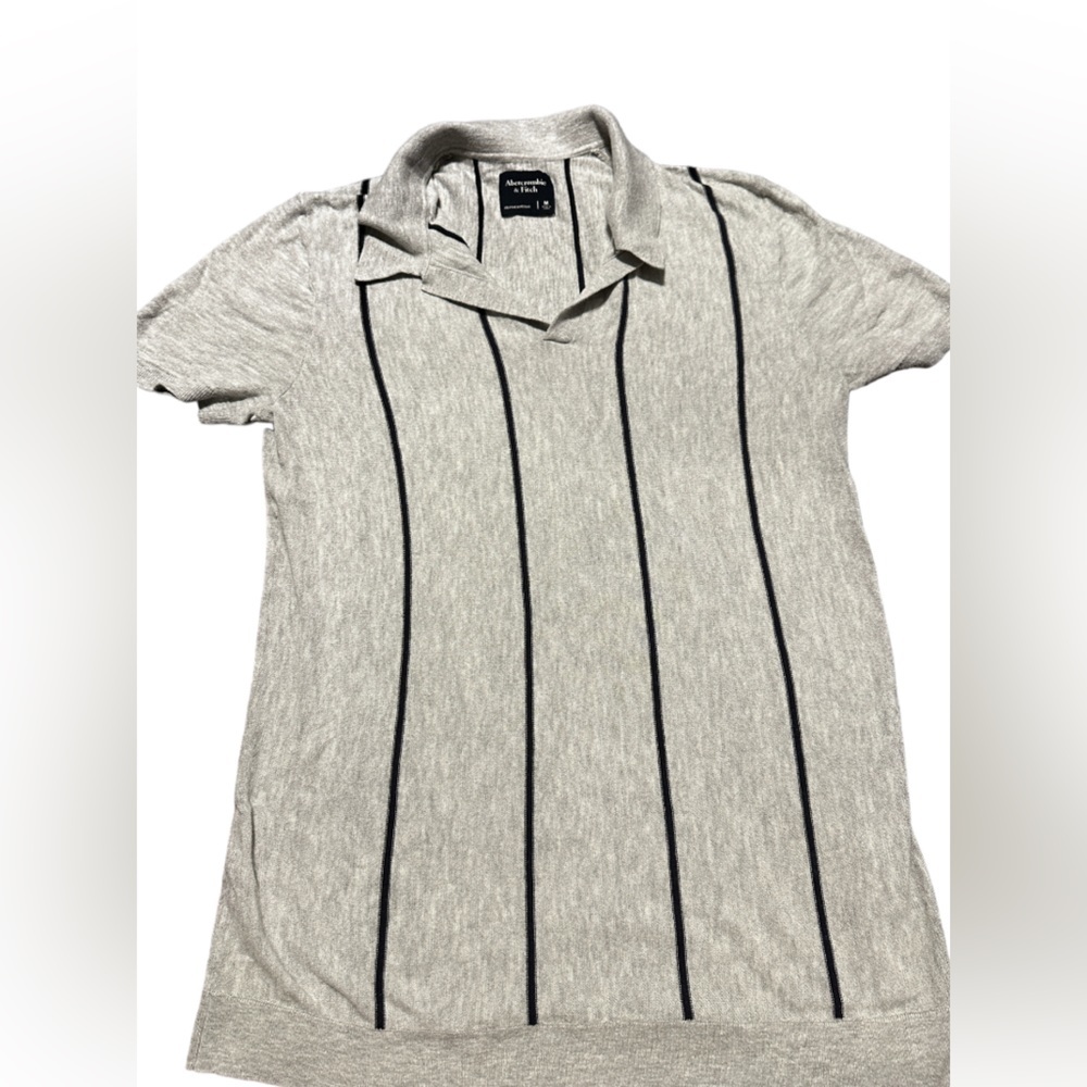 Mens- Abercrombie & Fitch- Thin Navy Striped Gray Polo Sweater- Sz M- EUC!